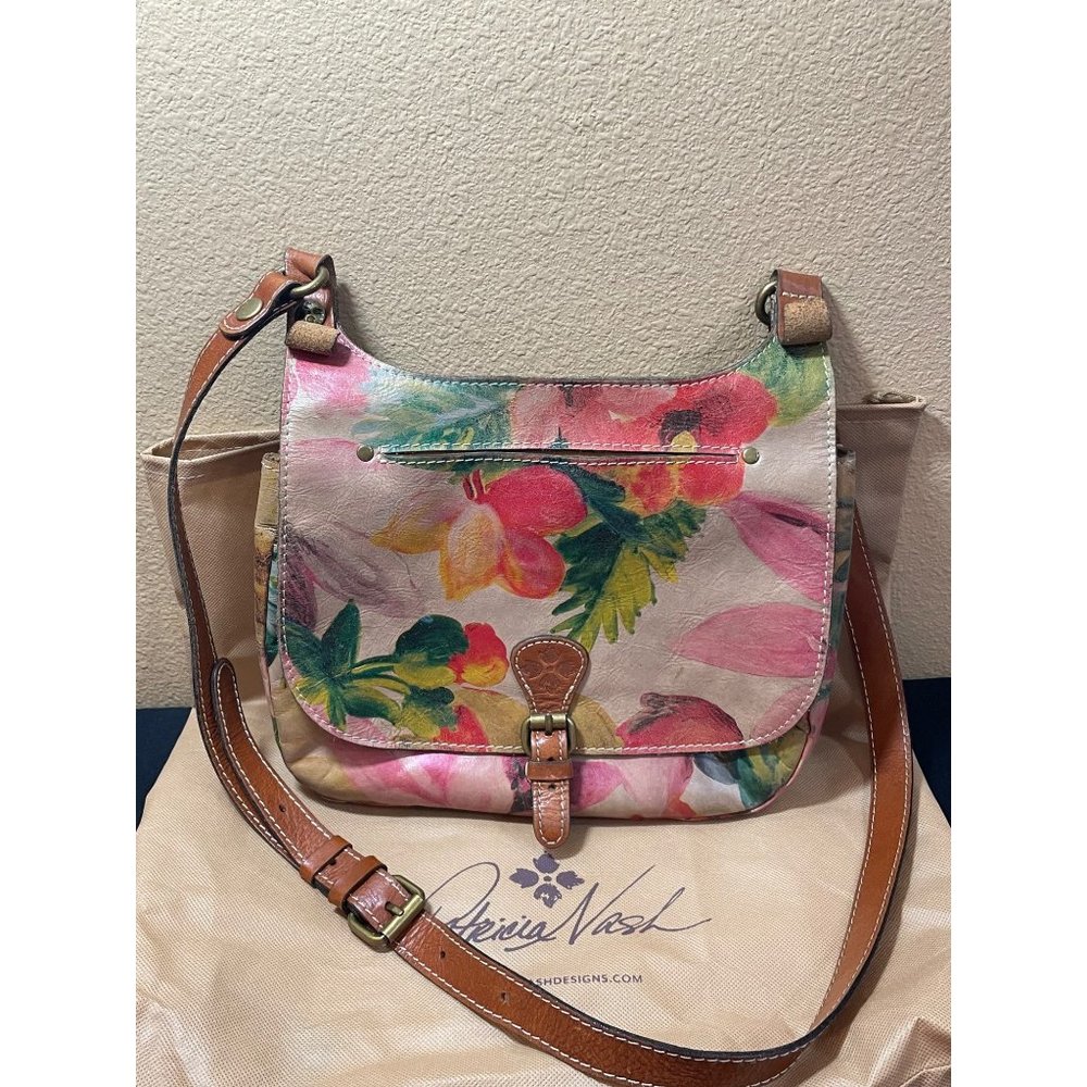 Patricia Nash Floral Italian Leather Flap Linny Saddle Crossbody
